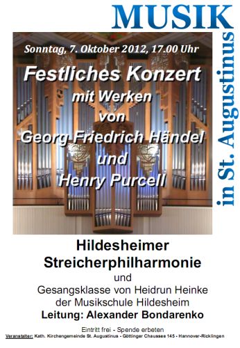 Musik in St. Augustinus: Festliches Konzert am Sonntag, 7. Oktober 2012, 17.00 Uhr