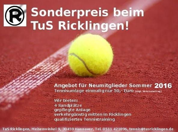 TuS Ricklingen: Tennis-Angebot für Neueunsteiger