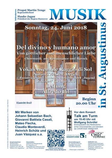 Chormusik aus Renaissance und Barock am Sonntag, 24. Juni 2018, 20 Uhr, in St. Augustinus, Göttinger Chaussee 145, 30459 Hannover