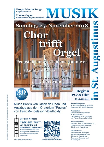 Chor trifft Orgel am Sonntag, 25. November 2018, 17.00 Uhr in St. Augustinus
