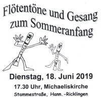 Flötentöne und Gesang zum Sommeranfang am 18.06.2019, 17.30 Uhr