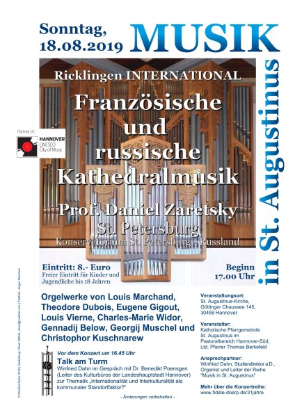 Orgelkonzert mit Prof. Daniel Zaretsky aus St. Petersburg/Russland am 18. August 2019