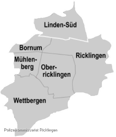 Das Polizeikommissariat Ricklingen ist zustndig fr diese Hannoverschen Stadtteile