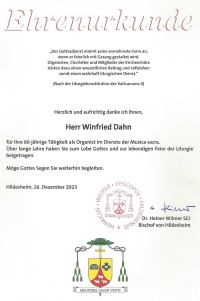 Winfried Dahn begeht 60-jhriges Jubilum im Orgeldienst